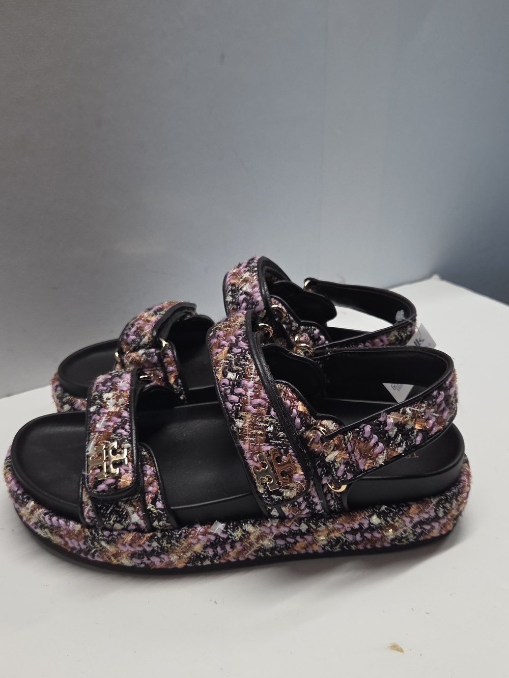 Tory Burch Multicolor Tweed And Leather Platform Sandals Size 7